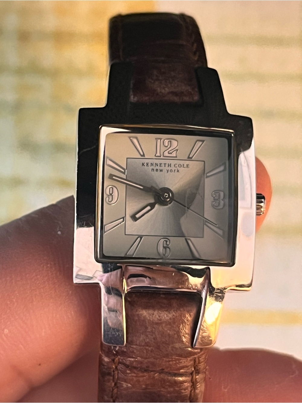 Kenneth Cole New York Women’s Silver Case Brown Leather Strap Watch